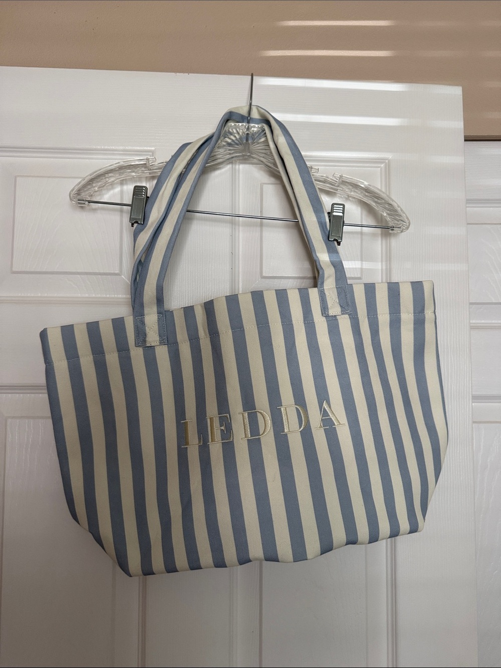 Ledda Blue Cream Striped Tote Bag
